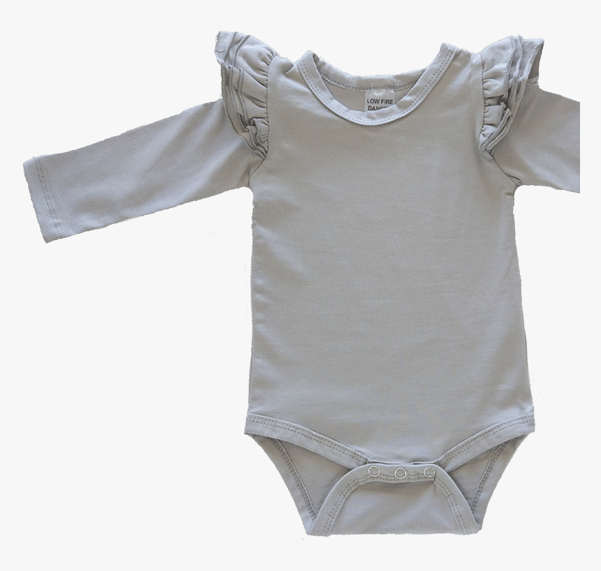 Soft Grey Long Sleeve Flutter Onesie Bodysuit Wholesale - Blouse, HD Png Download