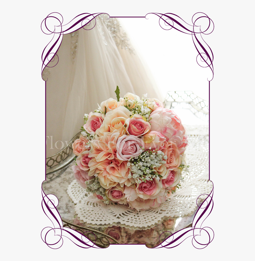 Silk Artificial Pink, Peach, Pastel Apricot, Blush, - Wedding Blush And Peach Babys Breath Bouquet, HD Png Download