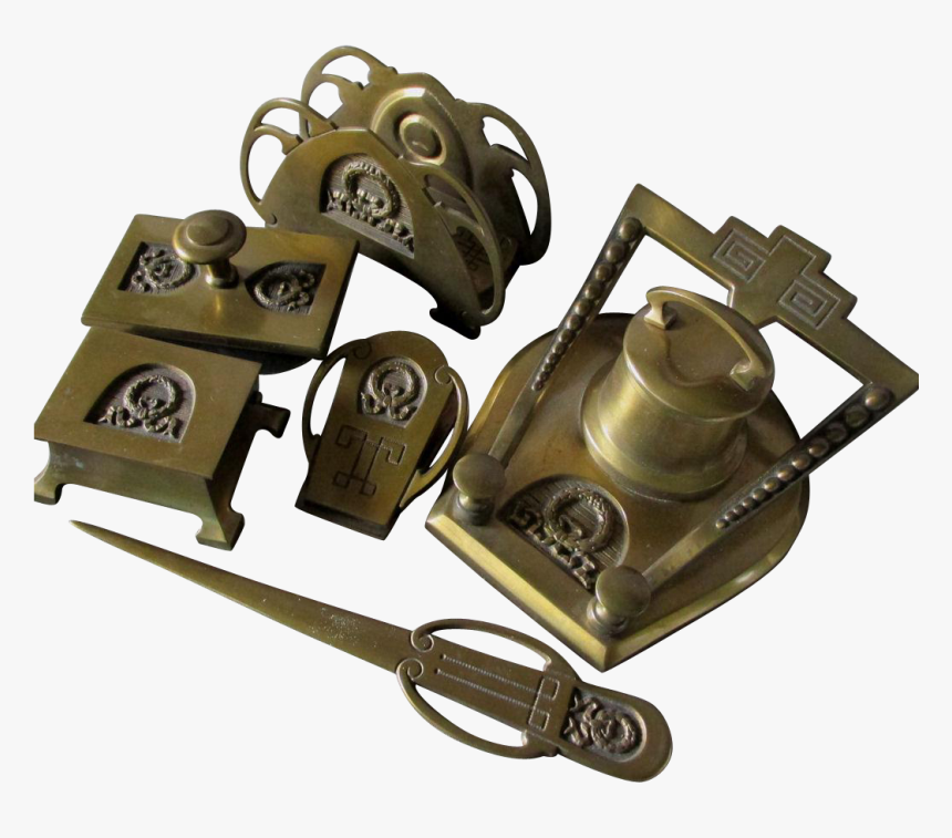 Antique Art Nouveau Desk Set, Inkwell, Letter Holder, - Corded Phone, HD Png Download