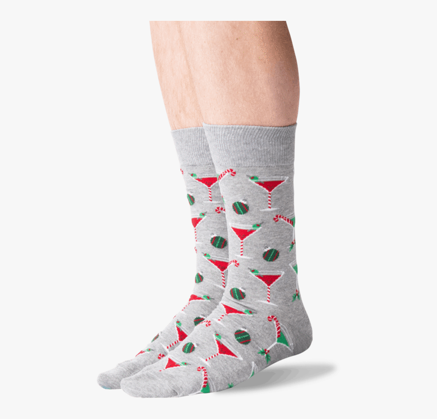 Men S Christmas Cocktails Crew Socks In Gray Heather - Sock, HD Png Download