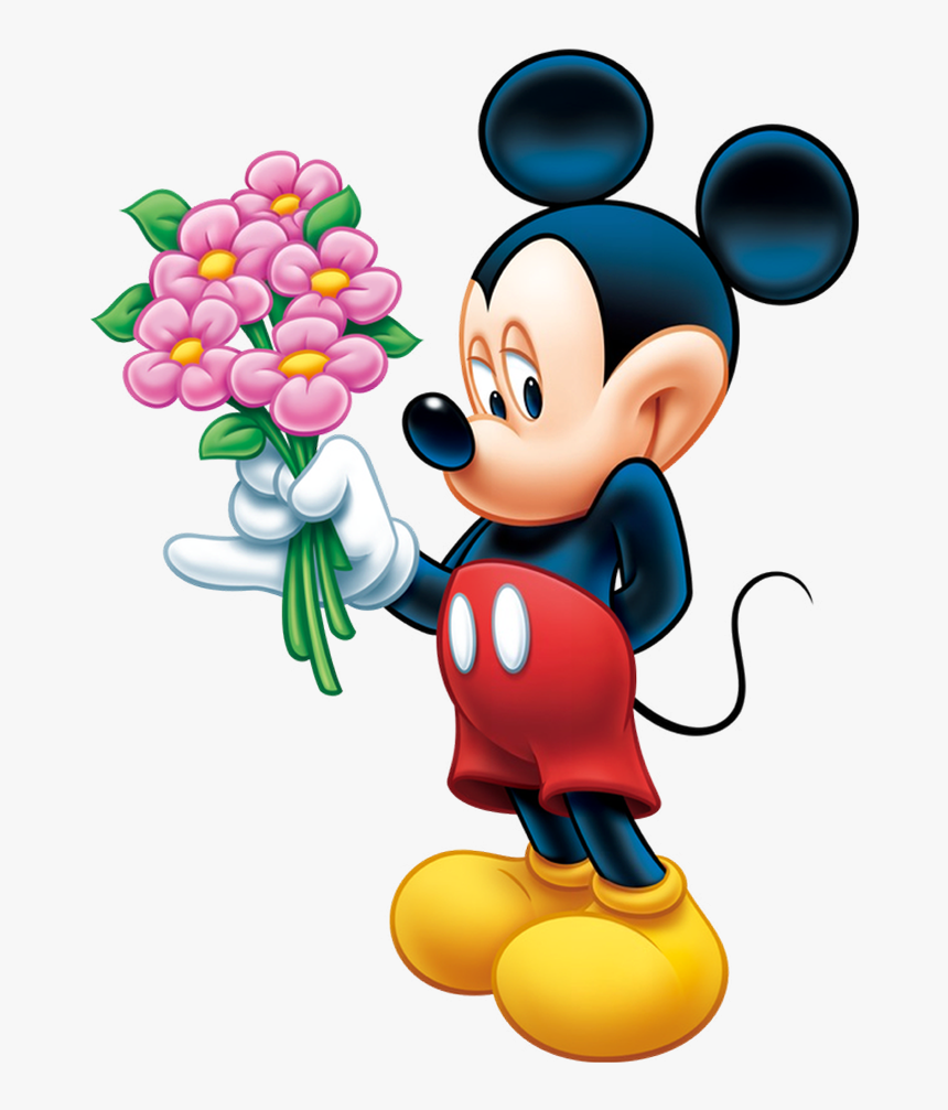 Mickey Mouse Cartoon Images Png - Mickey Mouse With Flowers, Transparent Png