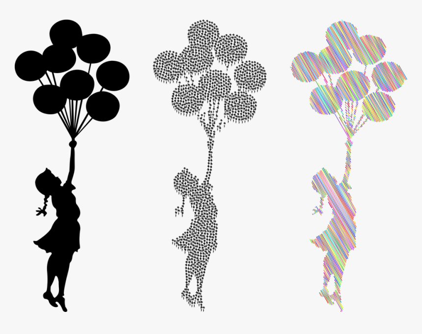 Girl With Balloon Drawing, HD Png Download