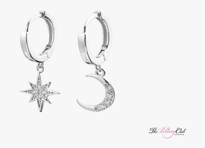 The Bling Club Moon And Stars Silver Huggie Earrings - Brincos Aço Cirurgico Argola Pingente, HD Png Download
