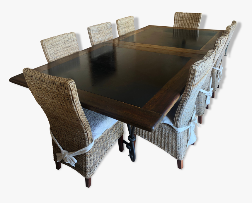Large Table In Black Stone And Wood With 8 Chairs 
 - Coffee Table, HD Png Download