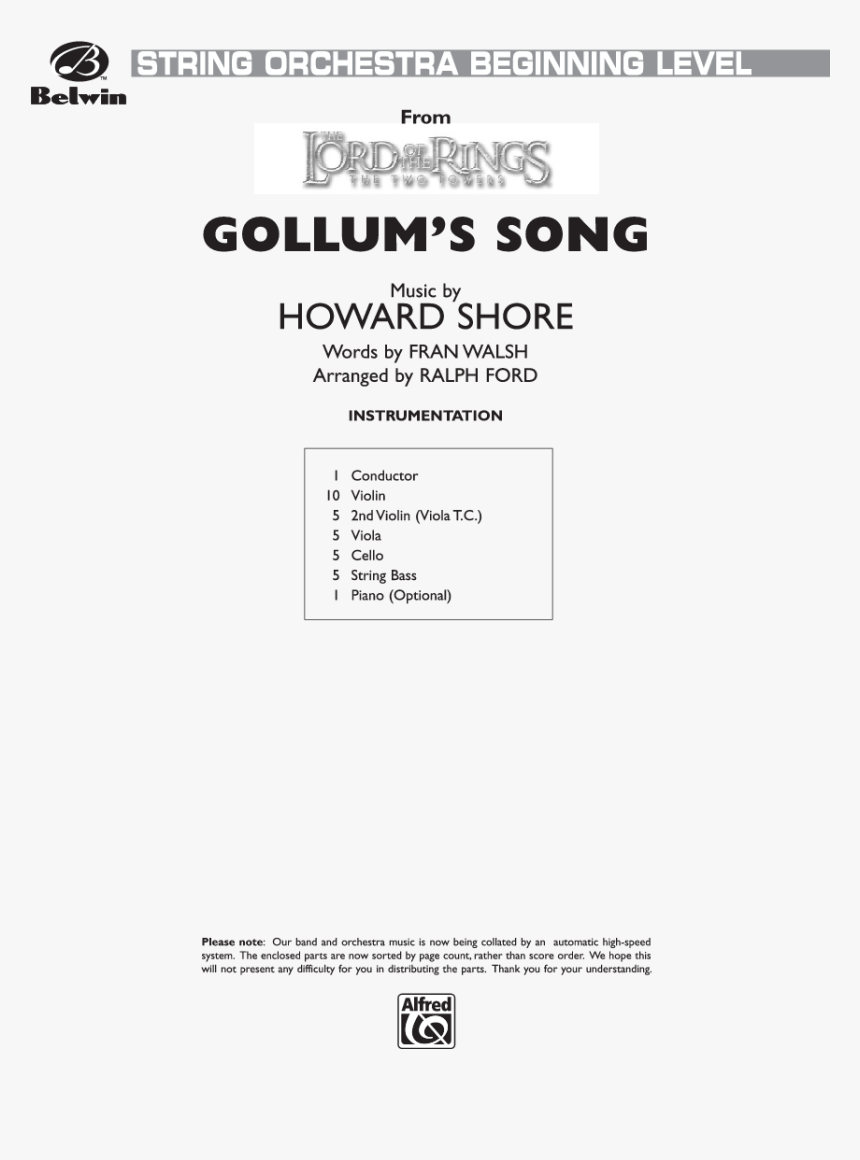 Gollum S Song Thumbnail Gollum S Song Thumbnail Gollum - Alfred Music, HD Png Download