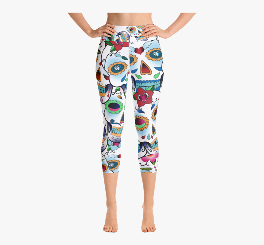 Colorful Sugar Skull Yoga Capri Leggings - Leggings, HD Png Download