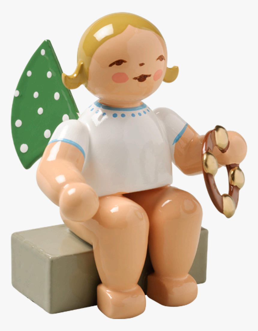 Angel Sitting With Tambourine German Wooden Christmas Angels, HD Png