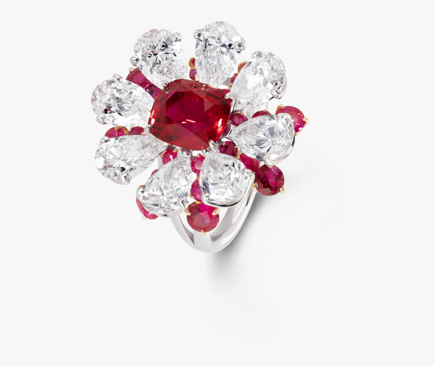 11 03 1063 4 05ct Cush Ruby Diam Flwr Ring - David Morris Ruby Flower Ring, HD Png Download