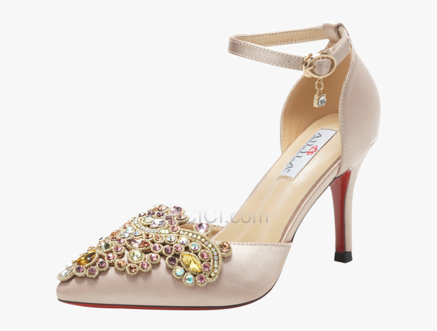 Satin Rhinestones Elegant With Ankle Strap 8 Cm High - Gold Pointed Heels For Brides 5cm, HD Png Download