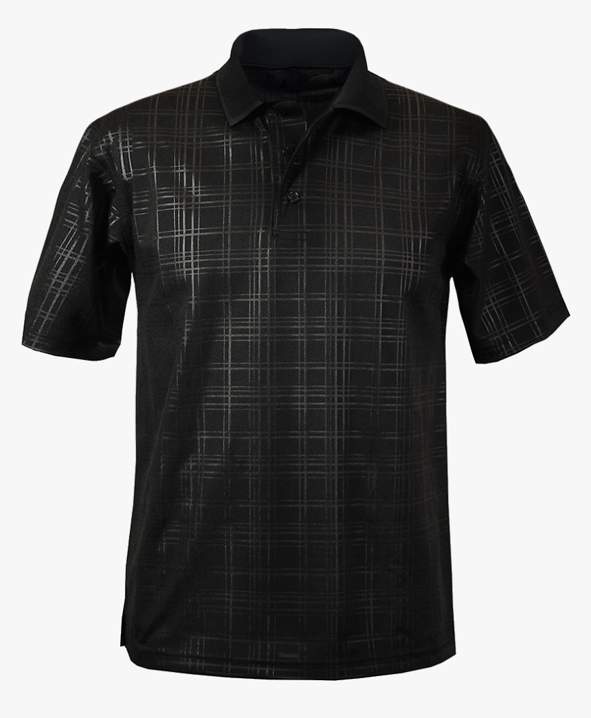 1364 Embossed Plaid Pattern Moisture Wicking Polo Black - Active Shirt, HD Png Download