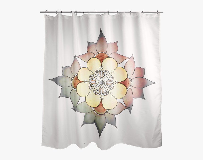 A White Shower Curtain With A Mandala-inspired Flower - Shower Curtains Png, Transparent Png