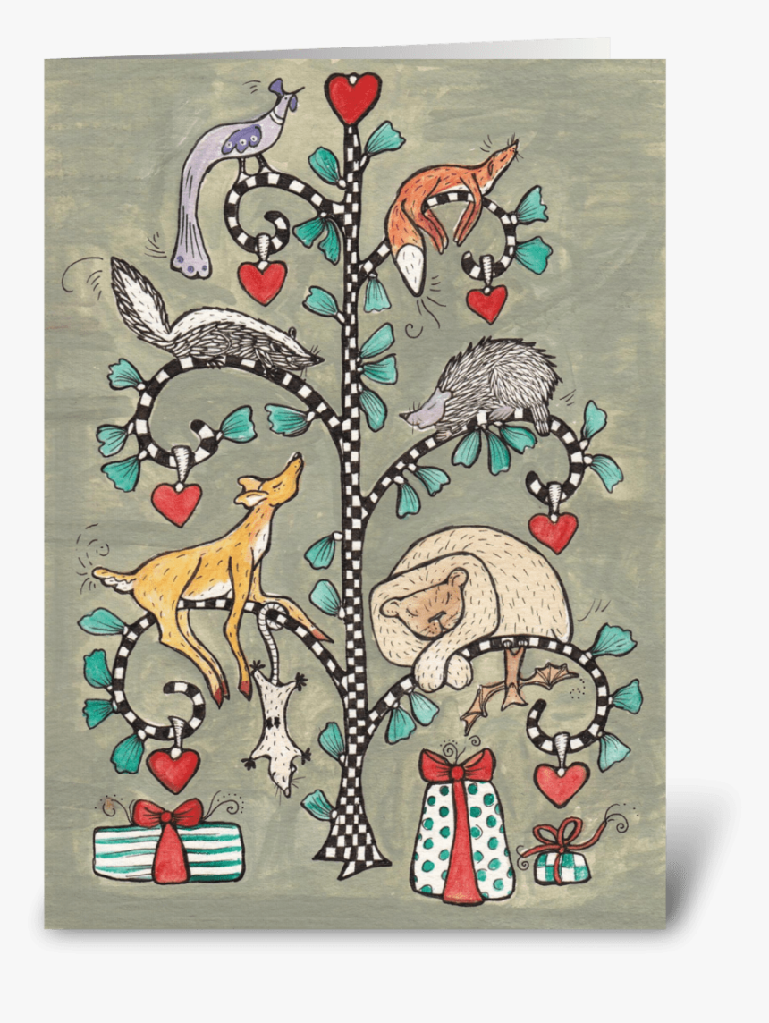 Animal Christmas Tree Greeting Card - Cartoon, HD Png Download