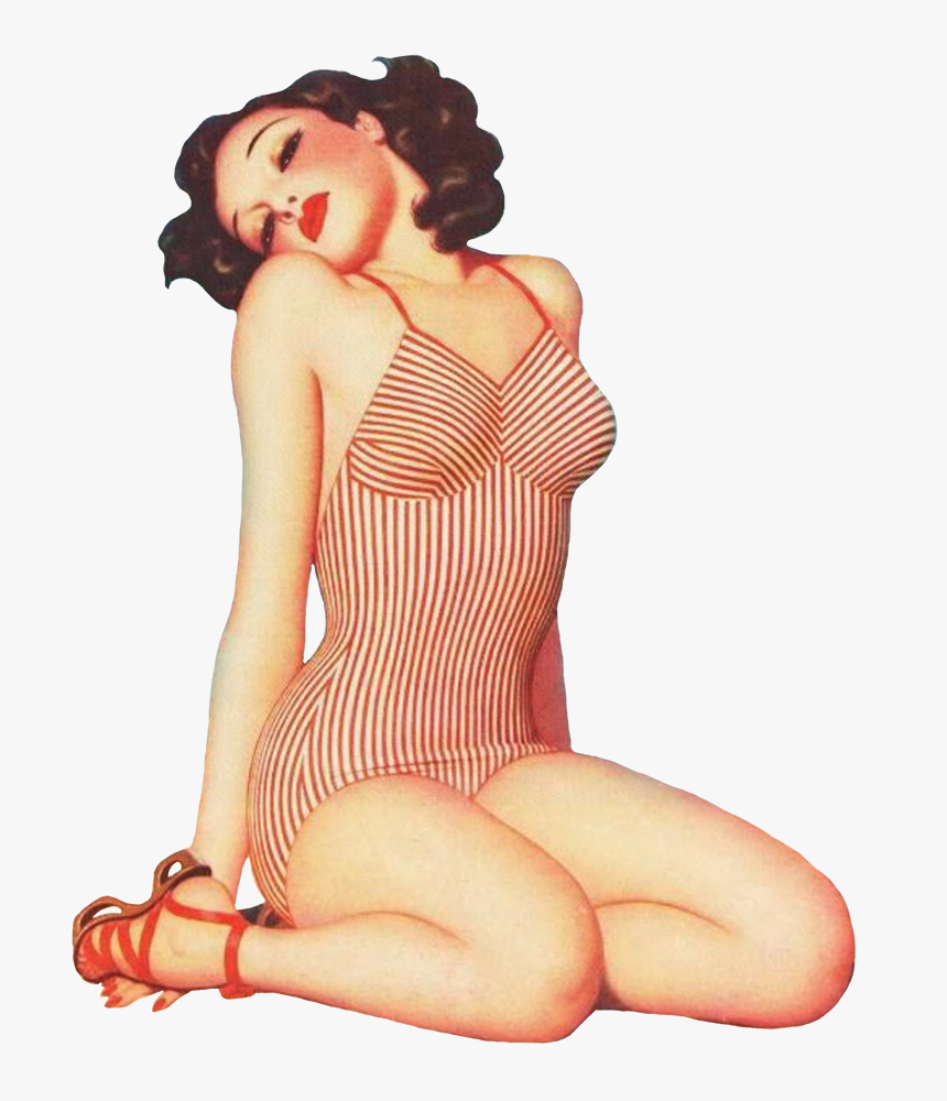 Vintage Clip Art Girl In Bathing Suit - Vintage Pin Up Public Domain, HD Png Download