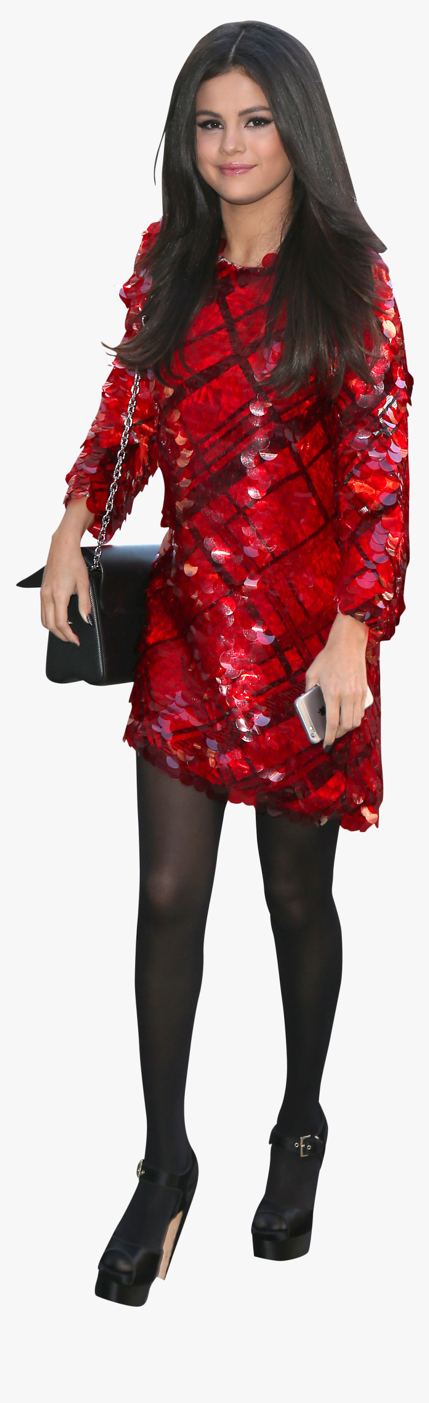 Selena Gomez In Red Dress And Black Pantyhose Png Image - Selena Gomez Pantyhose, Transparent Png