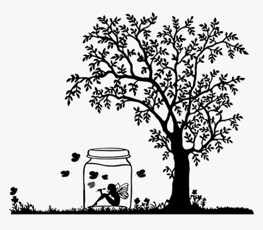Diseño, Tarro, Árbol, Dibujo, Animación, Árbol, Muchacha - Girl Swinging On A Tree Drawing, HD Png Download