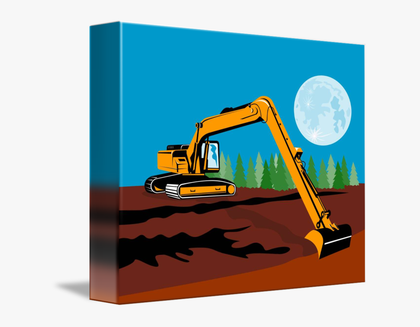 Transparent Excavator Clipart Black And White - Excavadora Y La Luna, HD Png Download