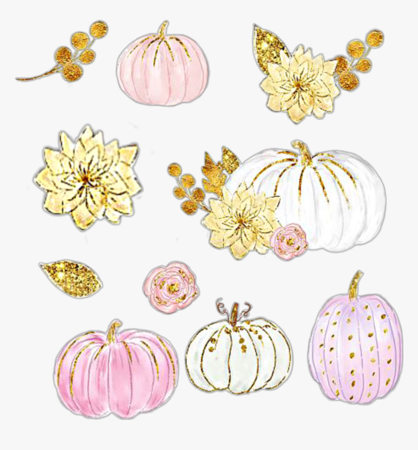 #watercolor #pumpkins #pumpkin #flowers #leaves #gold - Pumpkin, HD Png Download