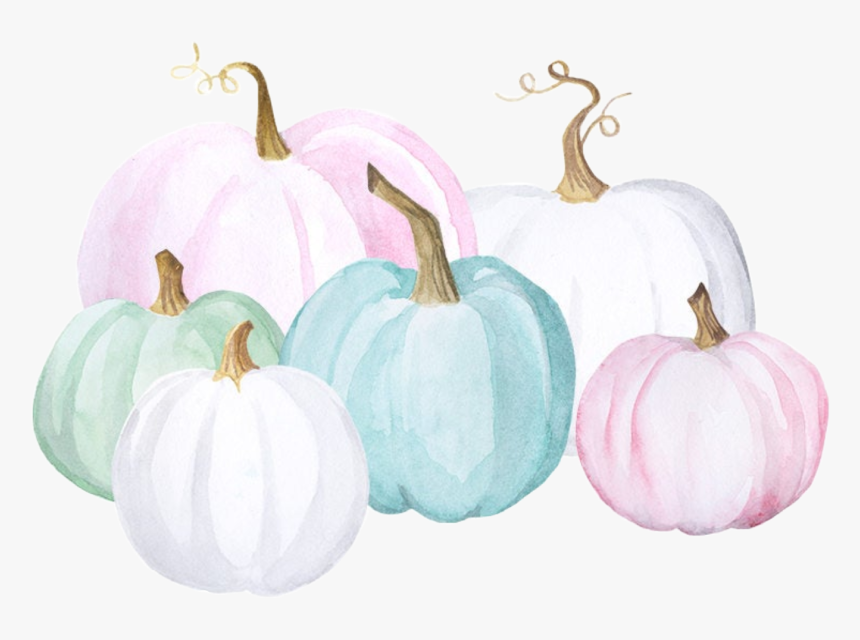 #watercolor #pumpkins #pastel #teal #turquoise #blue - White Painted Pumpkin Watercolor, HD Png Download