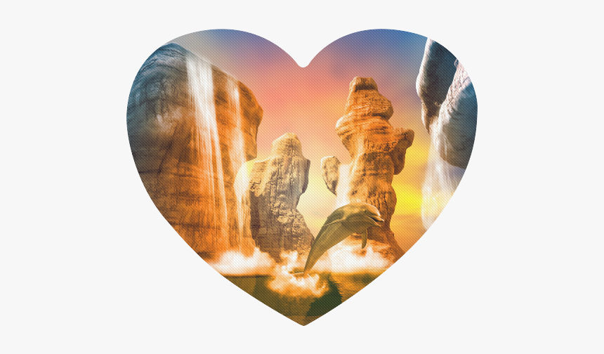 Funny Dolphin Jumping In The Sunset Heart-shaped Mousepad - Heart, HD Png Download