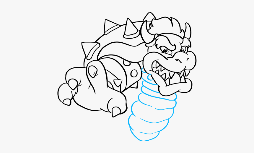 How To Draw Bowser From Super Mario Bros - Bowser Mario World Drawing, HD Png Download