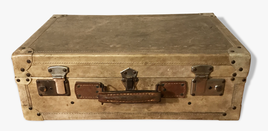 Vintage Parchment Beige And Leather Suitcase 
 Src - Trunk, HD Png Download