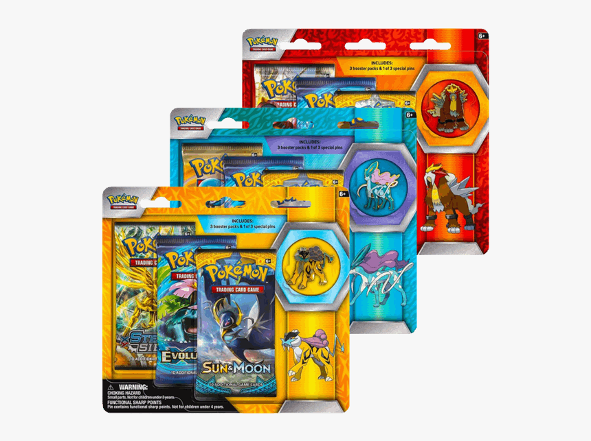Pokemon 3 Pack Sun And Moon Guardians Rising Pin - Raikou Entei And Suicune Card, HD Png Download