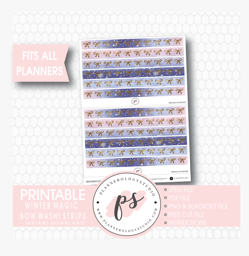 Winter Magic Watercolour Pattern Bow Icon Washi Strip - Paper, HD Png Download