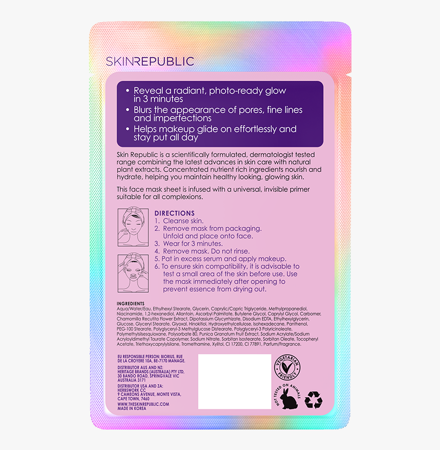 Prime Refine Face Sheet Mask 
 Class - Eye Shadow, HD Png Download