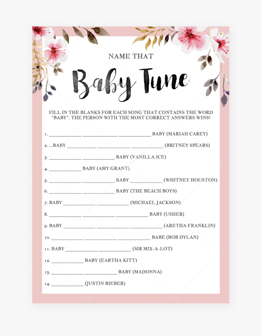 Name That Tune Baby Shower Game With Pink Flowers By - Would She Rather Baby Shower Game, HD Png Download