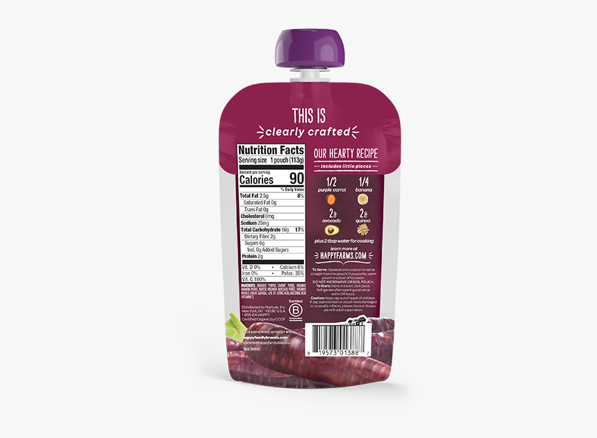 Purple Carrots, Bananas, Avocados & Quinoa 
 Class - Happy Organic Baby Pouch Back, HD Png Download