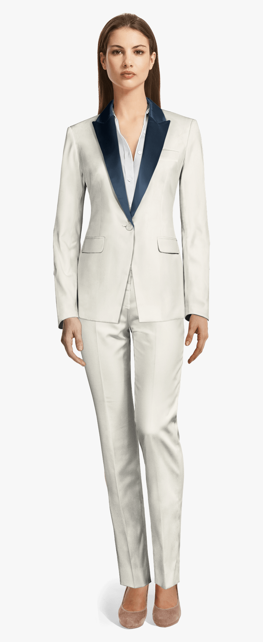 Womens White Tuxedo Shirt - Tailleur Pantalon Large, HD Png Download