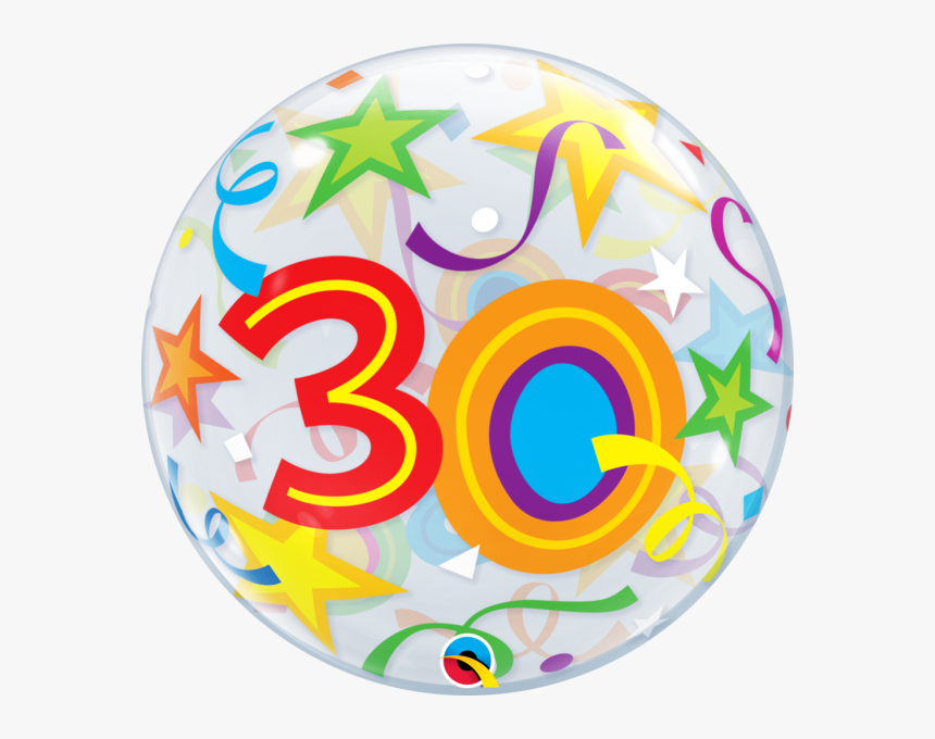 30th Birthday Bubble Balloon With Brilliant Stars & - Balloon, HD Png Download