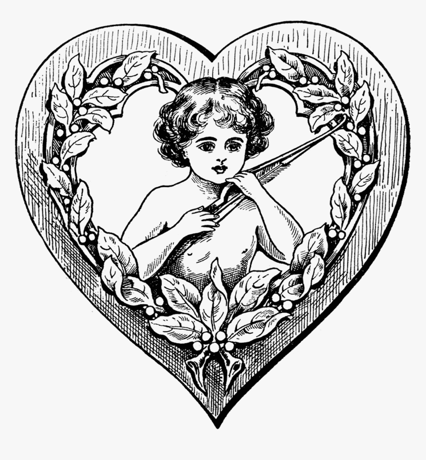Angel Con Un Arco En El Corazón - Cupid Line Art, HD Png Download