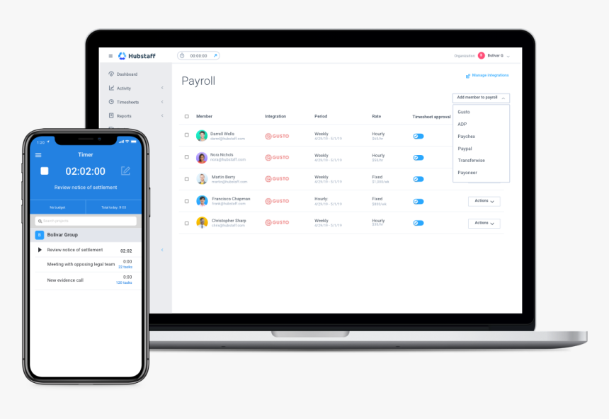 Payroll In Hubstaff - Gusto Mobile Time Tracking, HD Png Download