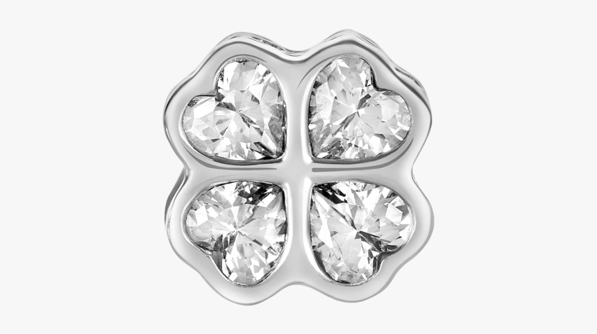 Silver Clover Charm With Clear Cz Stones For Use With - Engagement Ring, HD Png Download