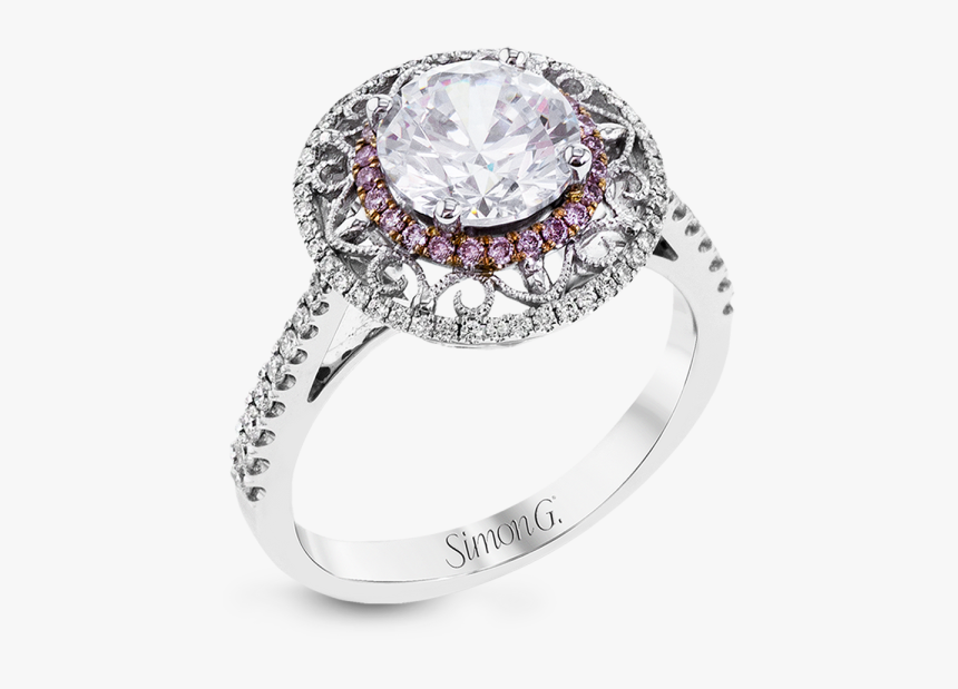 Simon G 18k White & Rose Gold Vintage Filigree Diamond - Engagement Ring, HD Png Download