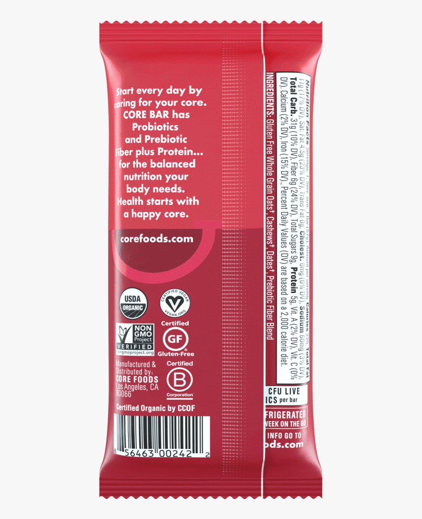 Dark Chocolate Cherry, 8 Bars, 2 Oz - Core Food Bars Nutrition, HD Png Download