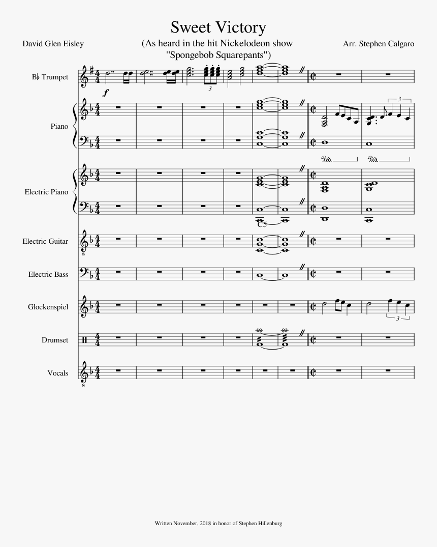 David Glen Eisley Sheet Music For Piano, Trumpet, Guitar, - Sweet Victory Piano Sheet Music, HD Png Download