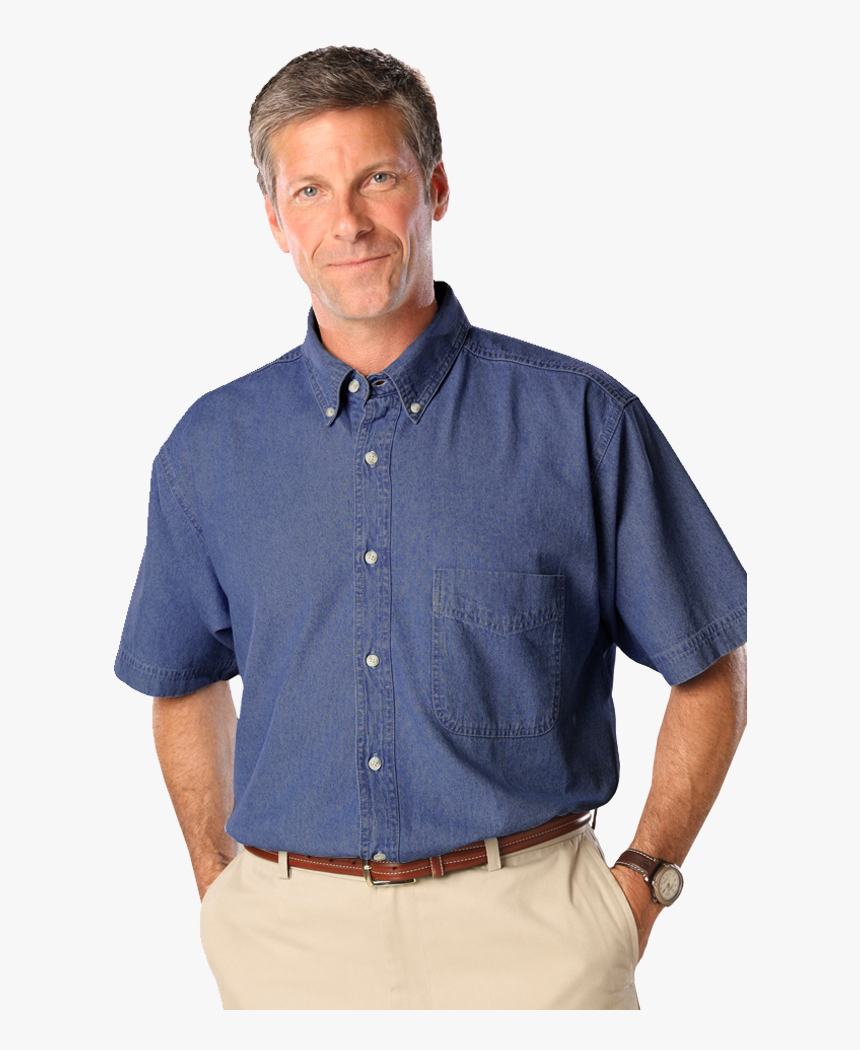 Mens Short Sleeve Premium Denim - Denim, HD Png Download
