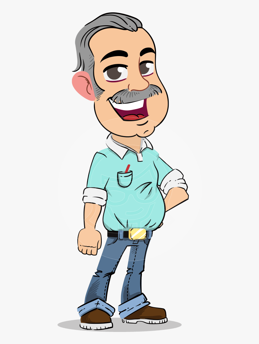 Simple Style Cartoon Of A Elderly Man With Mustache - Cartoon, HD Png Download
