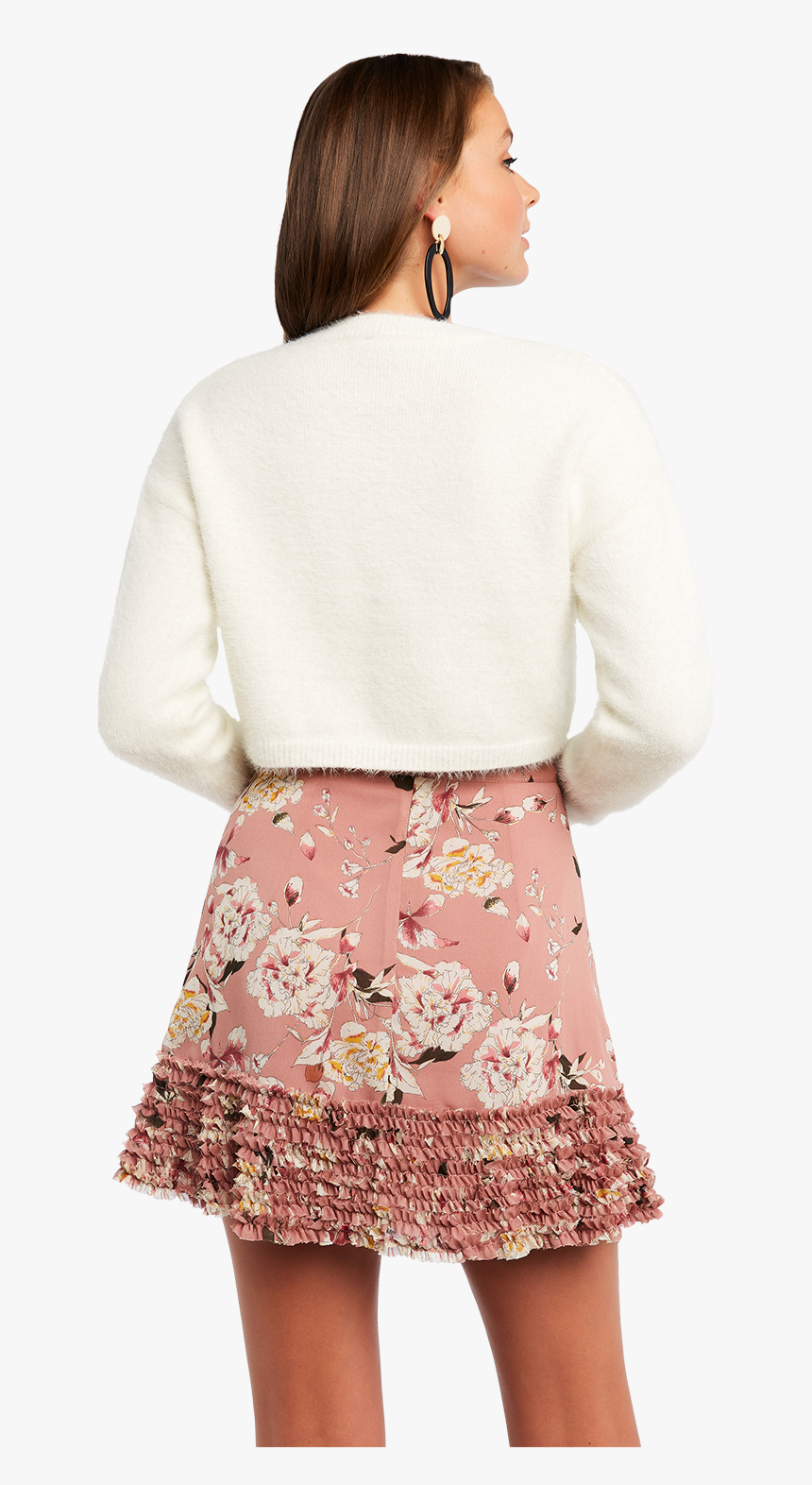 Cropped Fluffy Knit Jumper In Colour Antique White - Miniskirt, HD Png Download