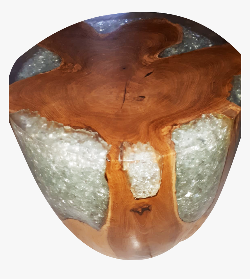 Teak Root & Cracked Resin Round Stool- Silver Grey - Coffee Table, HD Png Download