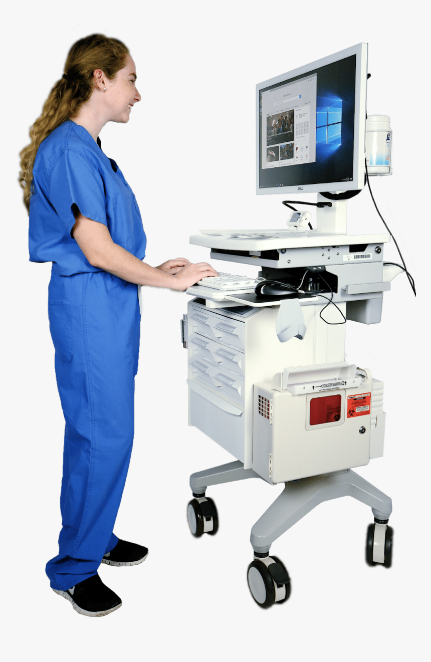Computer Workstation Cart Nursing Workstation On Wheels, HD Png