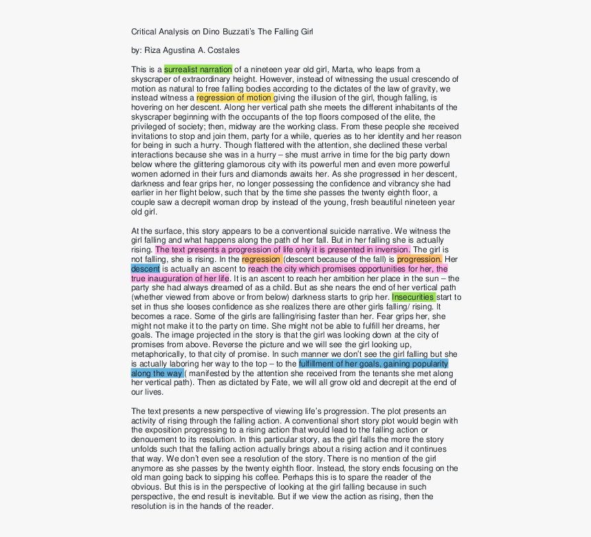 Falling Girl By Dino Buzzati Analysis, HD Png Download