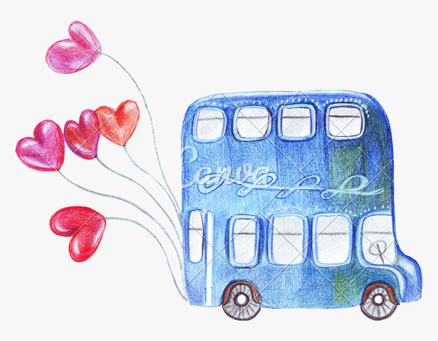 Transparent Watercolor Heart Png - Dibujo Autobus Boda, Png Download