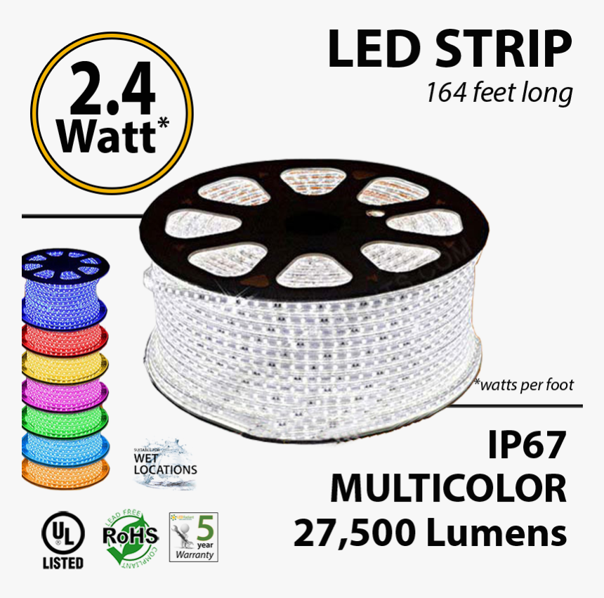 4 Watt P/feet Led Strip Ropelight 164 Ft Multicolor - Watt Per Foot In Led Tape, HD Png Download