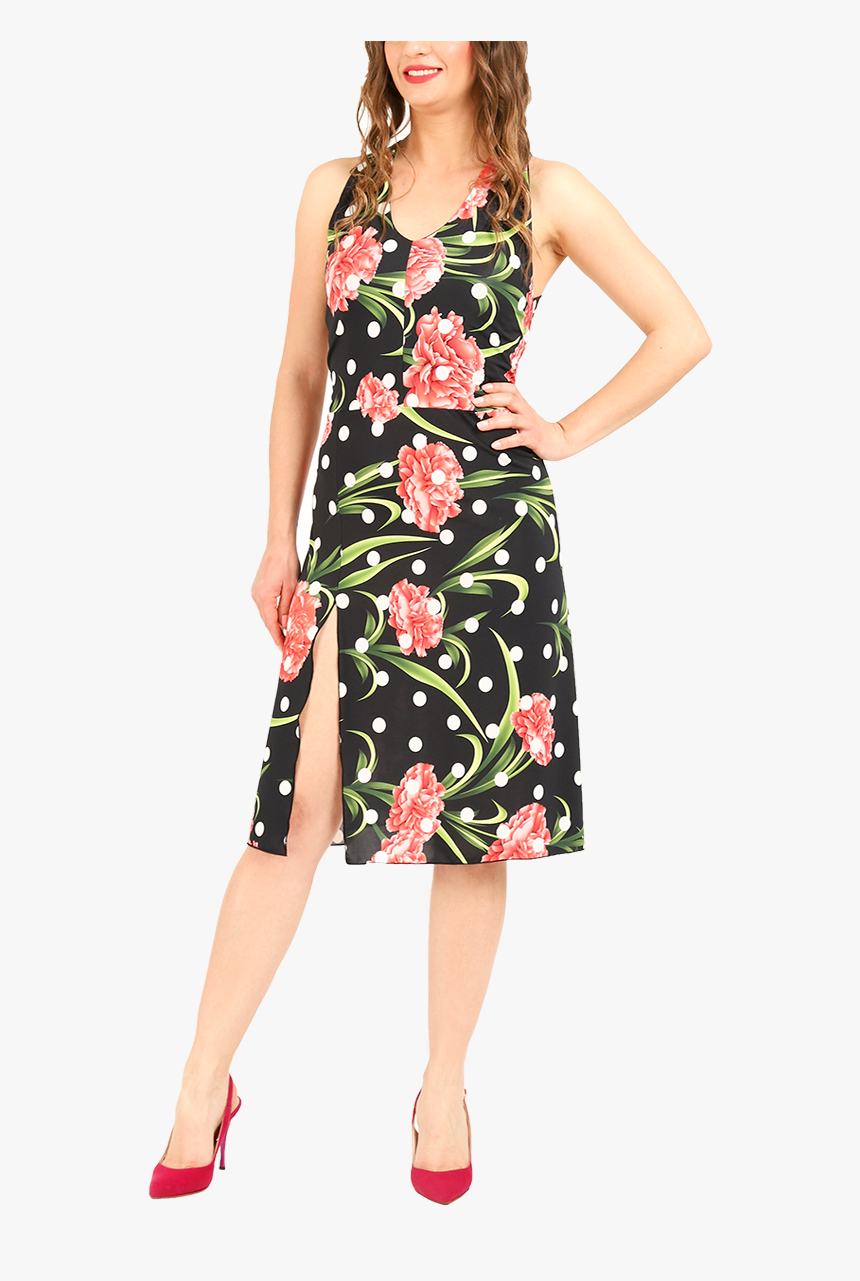 Tango Dress With Carnation Flowers & Polka Dot Print - Day Dress, HD Png Download