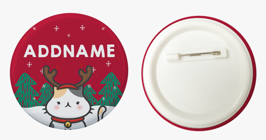 Xmas Cute Cat With Reindeer Antlers Red Addname Button - Christmas Day, HD Png Download
