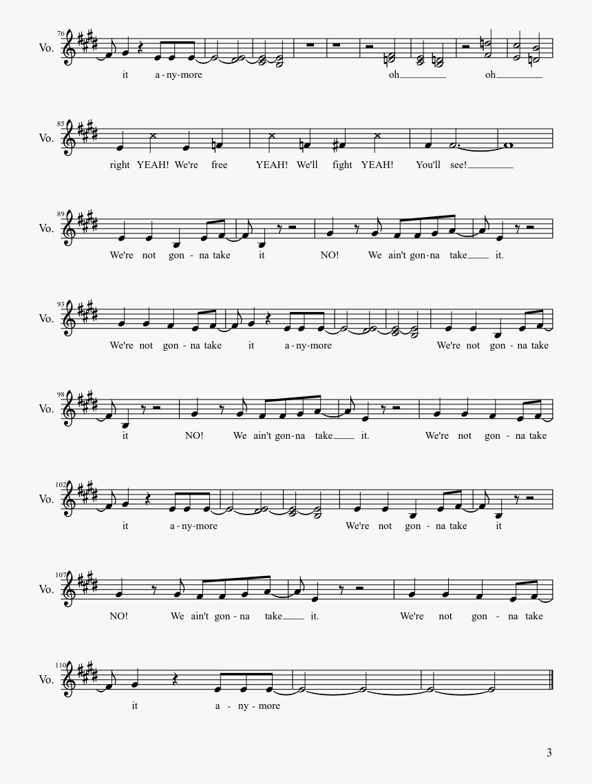We Re Not Gonna Take It Sheet Music Composed By Twisted - Lord Of The Rings Clarinet Sheet Music, HD Png Download