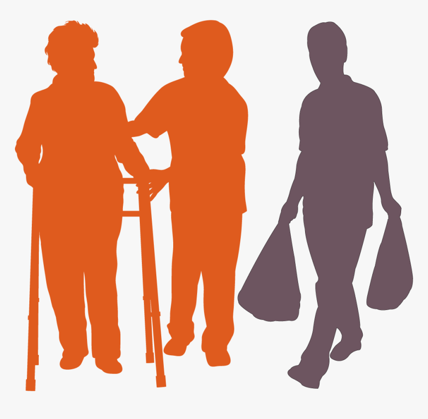 Old Person Carer Silhouette, HD Png Download